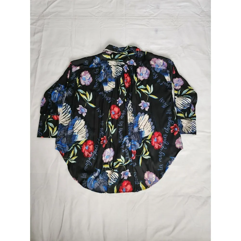 Free People Women's Black/Multi Floral Silky Nights Oversized Blouse Size XS/TP - Picture 5 of 12